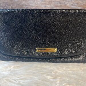 Black Leather Vintage Clutch Purse, Brand Unknown 9 1/2 x 5 1/2”